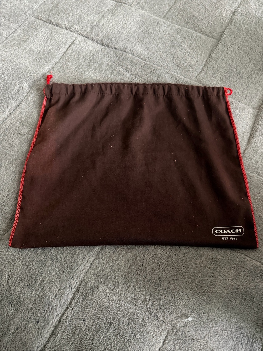 Coach Brown Drawstring Dust Bag with Red Trim